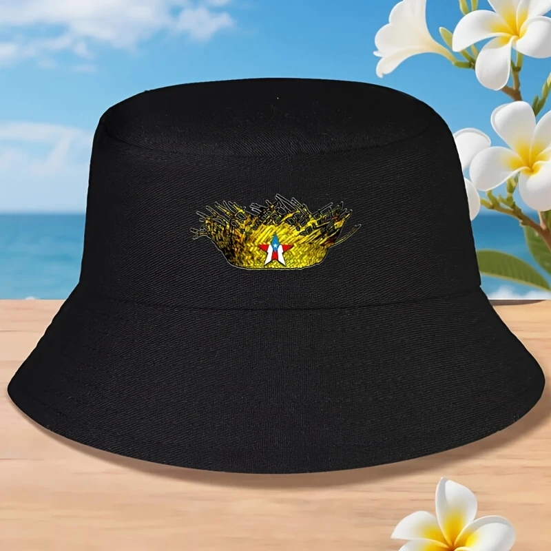 Sombrero Jibaro Pava de Puerto Rico - Sombrero de Pescador Unisex con la Bandera de Puerto Rico y La Estrella Sol, Protección Solar de Ala Ancha, Lavable a Máquina