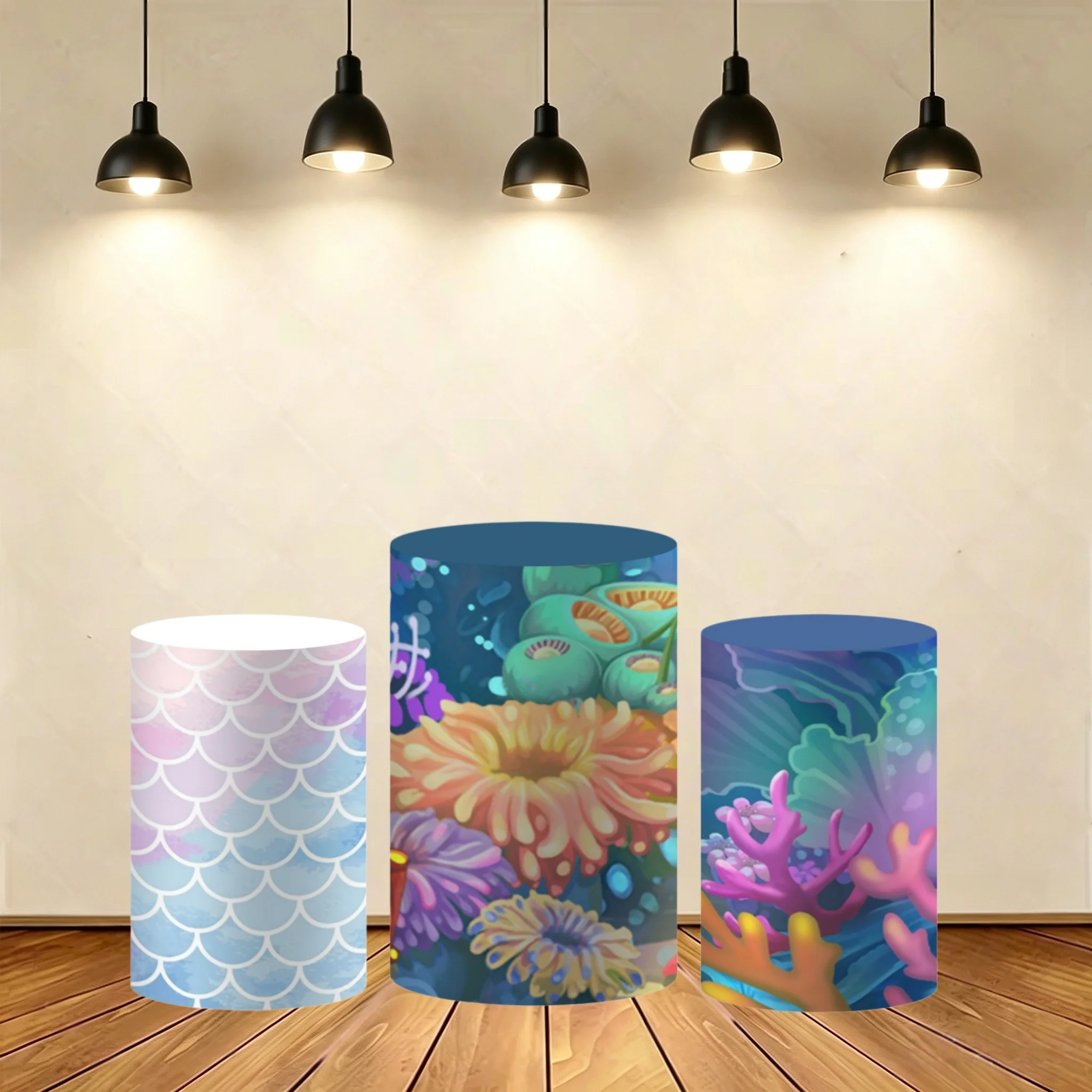 Underwater Ocean Cylinder Background Covers Mermaid Princess Birthday Party Pedestal Cover Baby Shower Backdrop Decoration Props