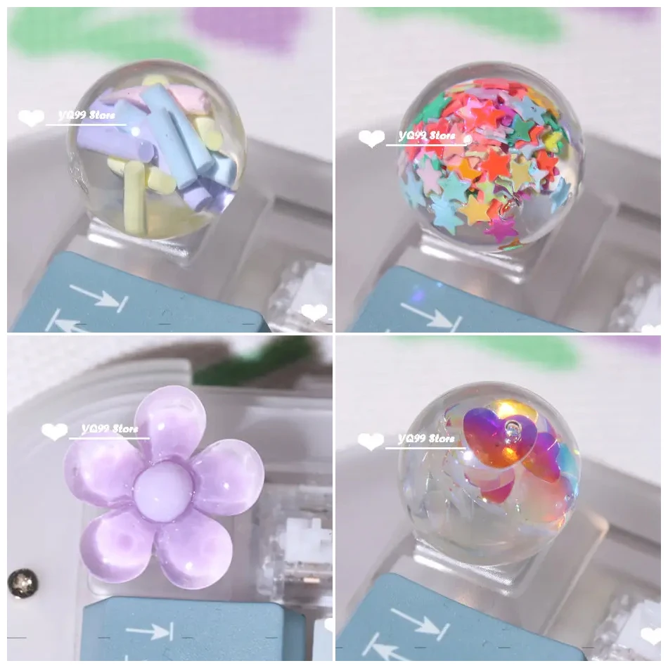 1pc Personalized Crystal Ball Keycap Transparent Mechanical Keyboard Cap Pink Flowers Backlit Key Cap DIY for Cherry Mx Switch