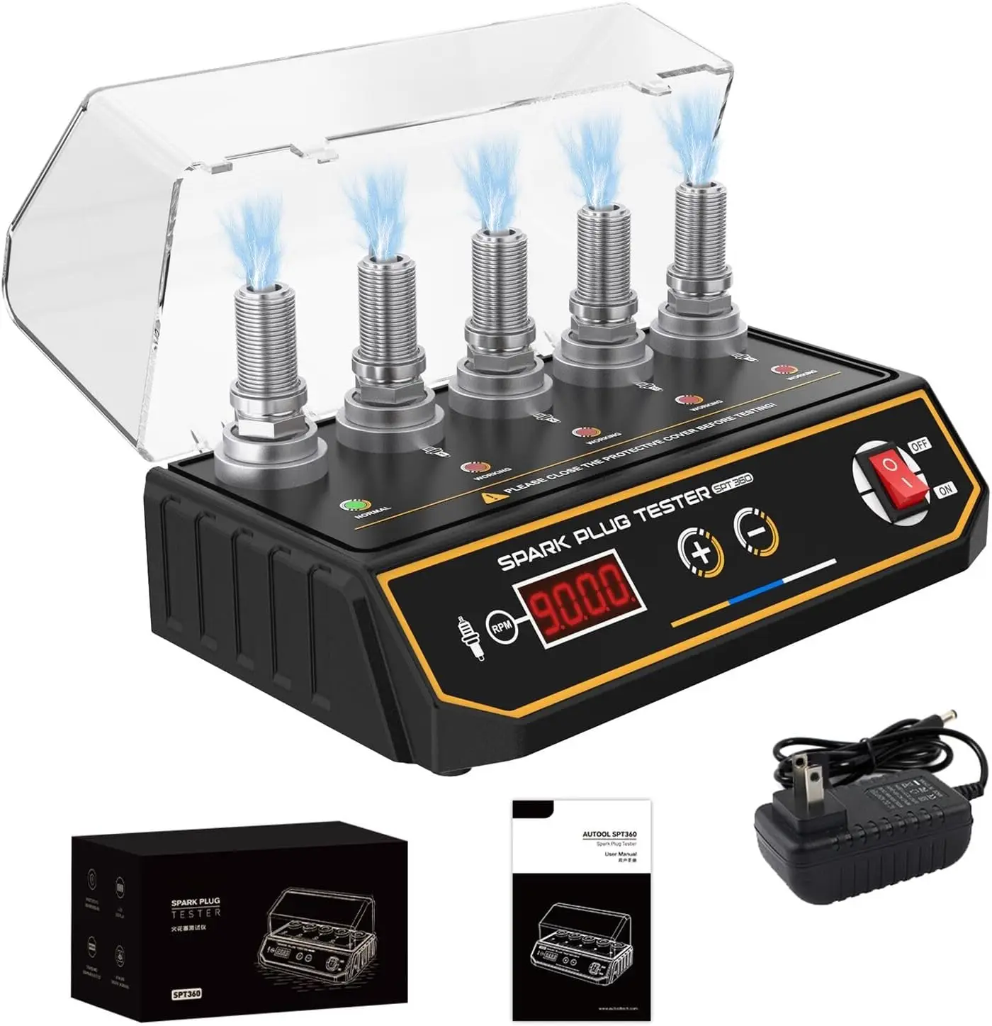

5-Hole Adjustable Spark Plug Tester with Digital Display for 12V Vehicles and Motorcycles