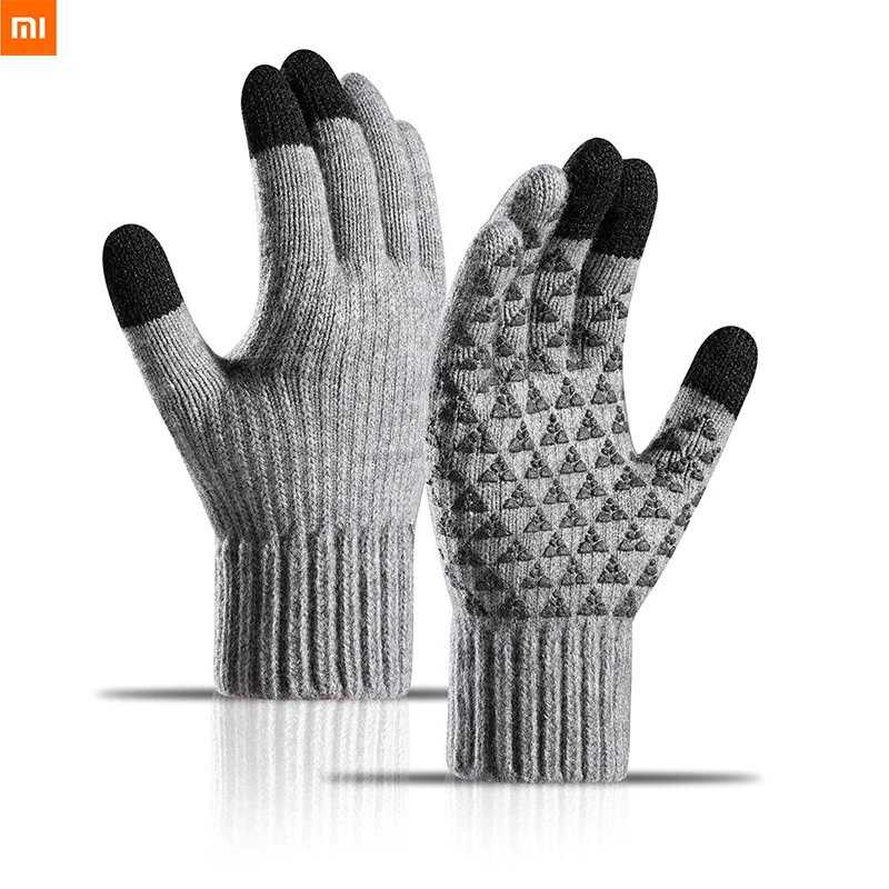 Youpin 2021 new men\'s gloves winter plus velvet thick alpaca knitted wool riding touch screen gloves