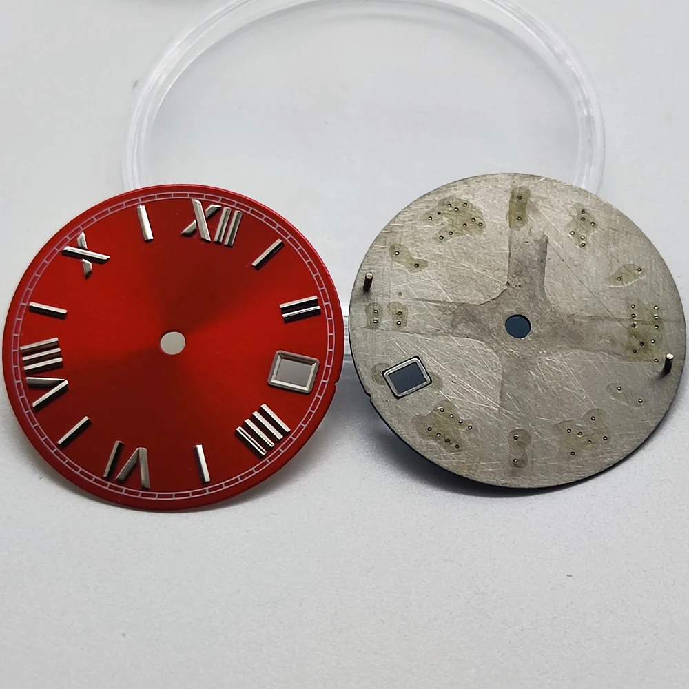 28.5mm Sterile Watch Dial Black Blue Green Silvery Grey Red Watch Dial With Date Fit NH35 NH35A Watch Automatic Movement Parts