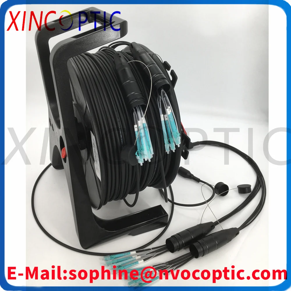 8F، MM، OM3-300,50/125,5.0mm، 8Cores LC/UPC TPU سلك تصحيح الألياف البصرية المدرعة كابل أسود، 100M 120M150M 180M مع طبل PCD310/لفة #5