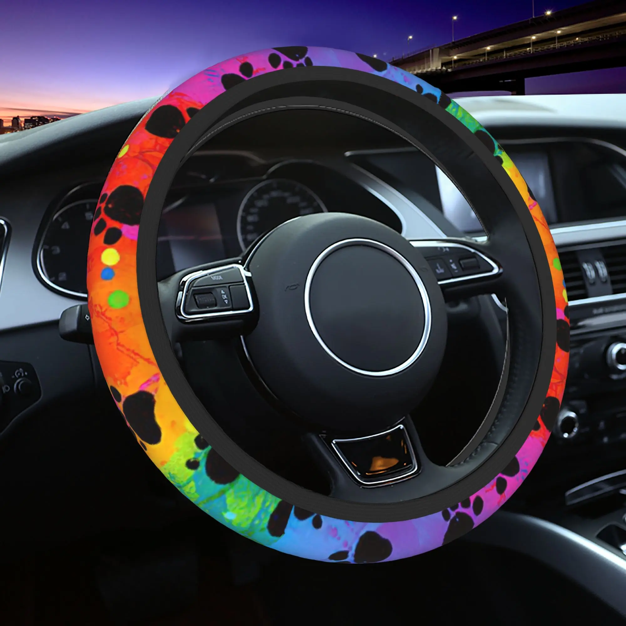 37-38 Car Steering Wheel Covers Rainbow Paw Universal Dog Cat Braid On The Steering Wheel Cover Car-styling Car Accessories