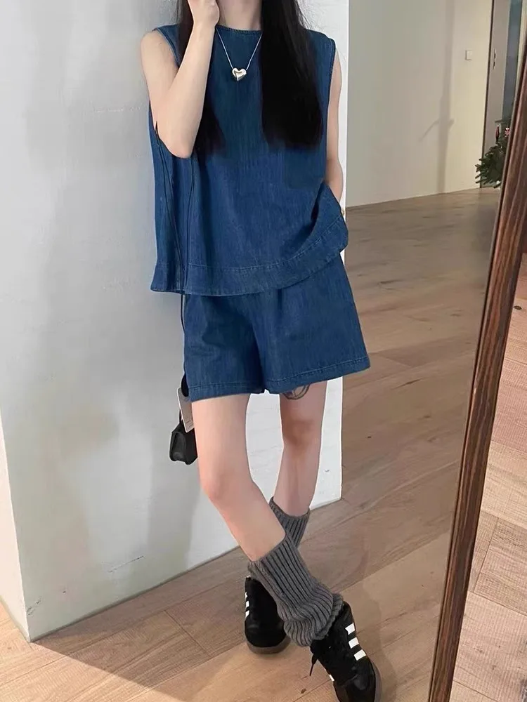 Short Sets Women Summer High Street Fashion Baggy Sleeveless Tops Aesthetic Youthful Popular Breathable Shorts Korean Style Cozy