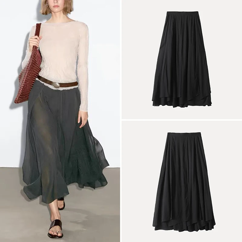 

Summer 2025 Women's Faion f-length Skirt with Draped Asymmetrical Hemline Commute Sle High Waist A-line Loose Fit