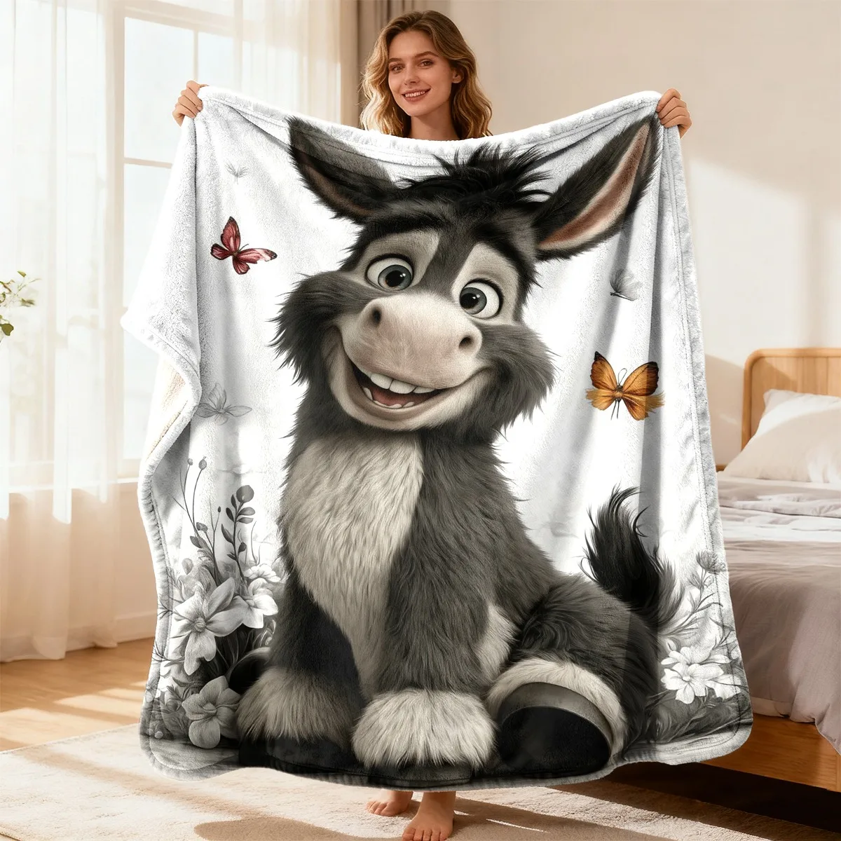 Donkey Cartoon Ultra Soft Lightweight Flannel Blanket Cozy Warm Throw with Vibrant Colors All-Season Use for Camping Travel Sofa