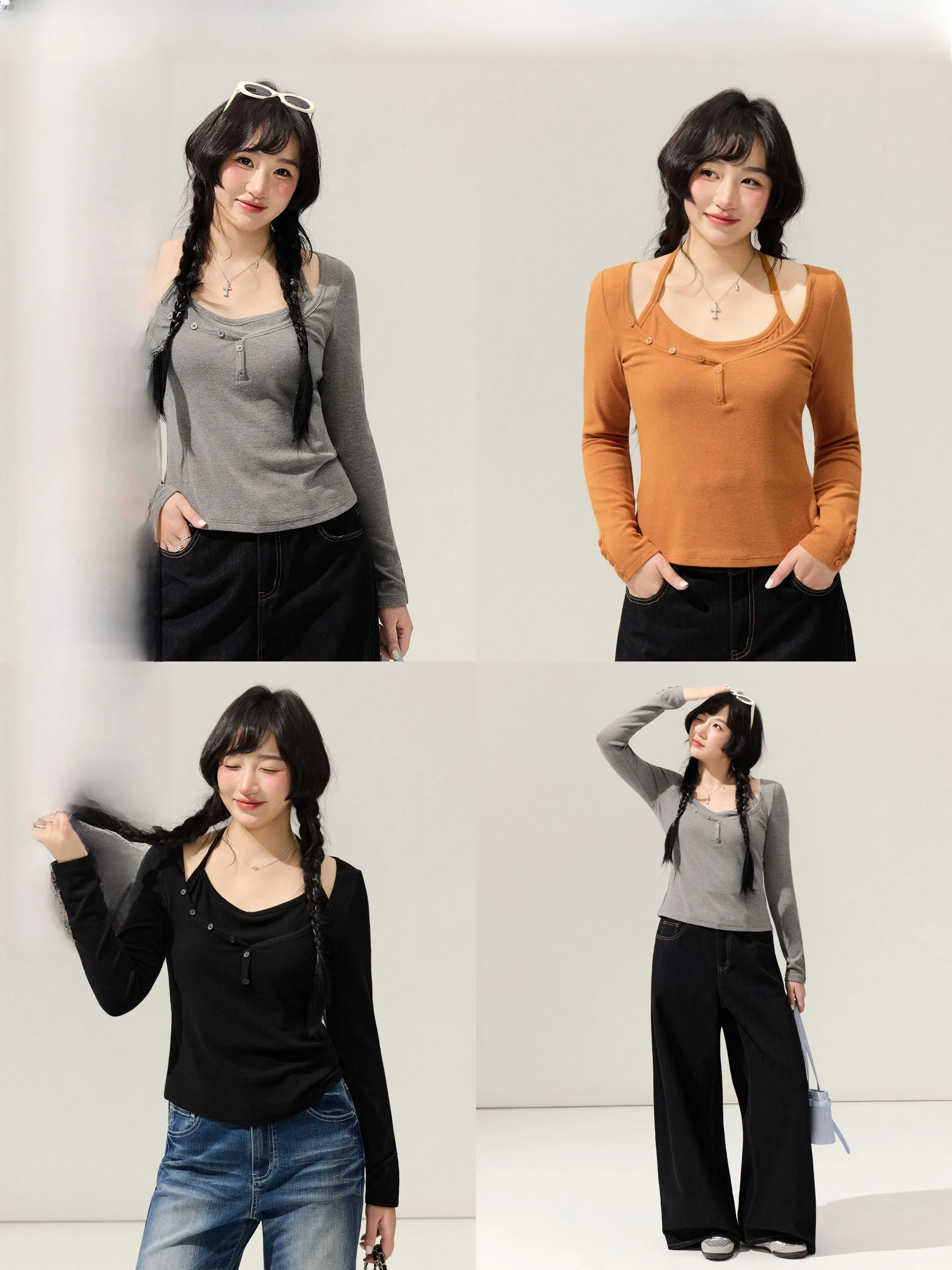 

Женский топ больших размеров с оранжевым принтом в виде пузырьков, свободный крой, длинный рукав, имитация двухслойности, с эффектом драпировки, повседневный стиль