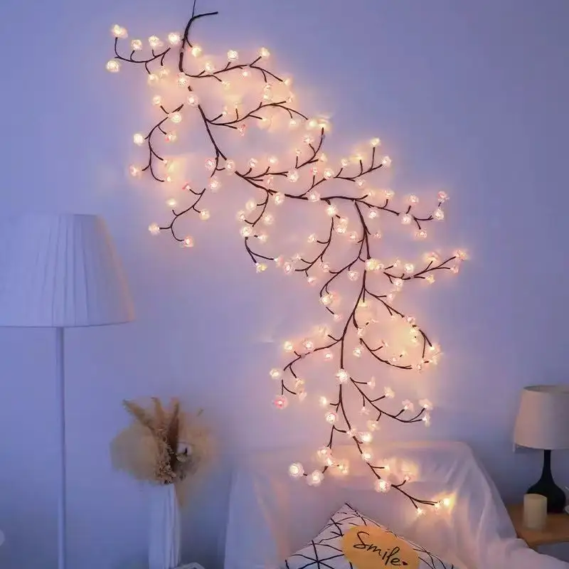 1PC96 조명 1.8m 길이 LED 로맨틱 벚꽃 덩굴 조명, 자유롭게 구부리고 모양을 만들 수 있음, LED 발광 트리 조명 침실용