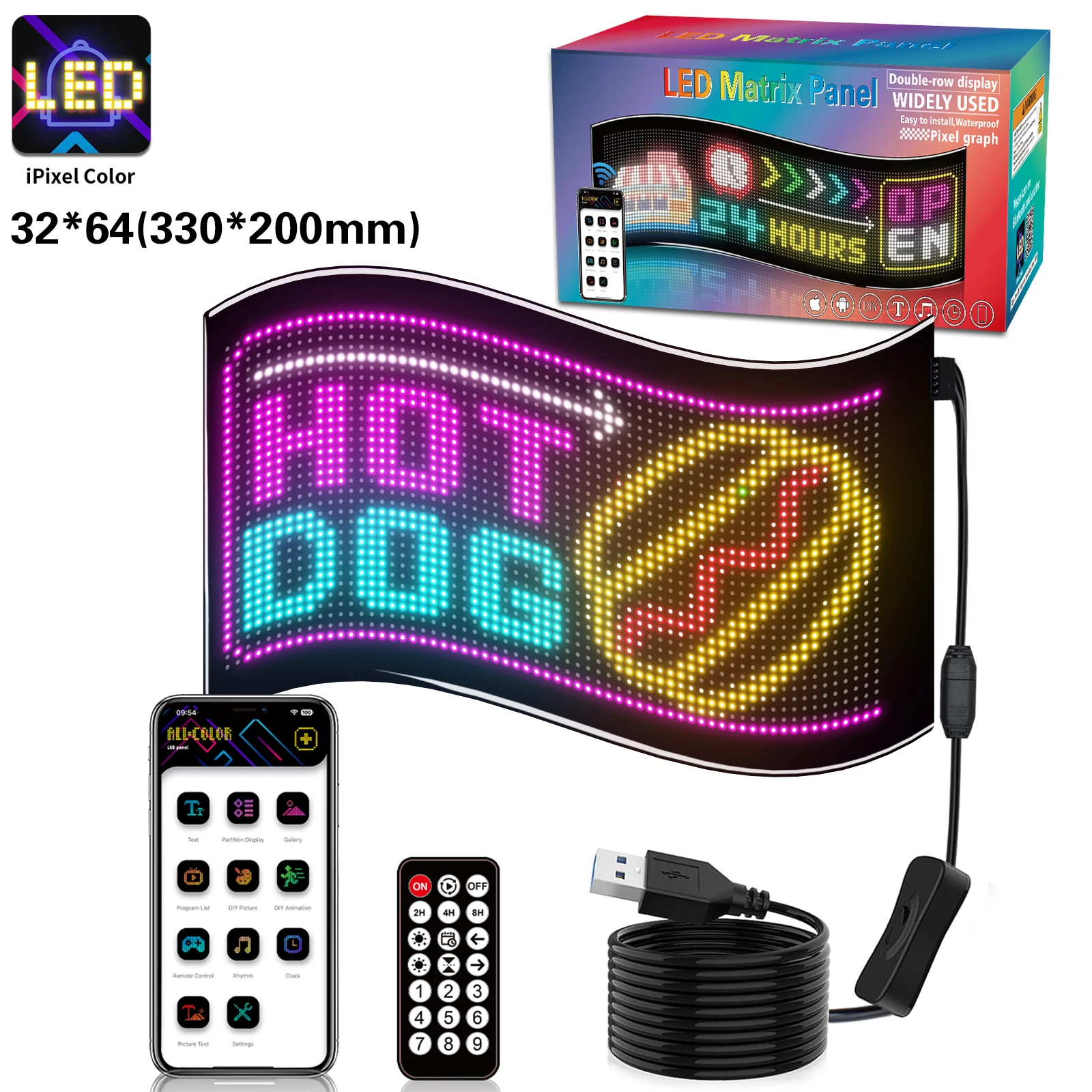 

RGB LED Car Matrix Pixel Panel Bluetooth App Control DIY Programmable LED Double-Row Display 5V Flexible Scrolling Display Light