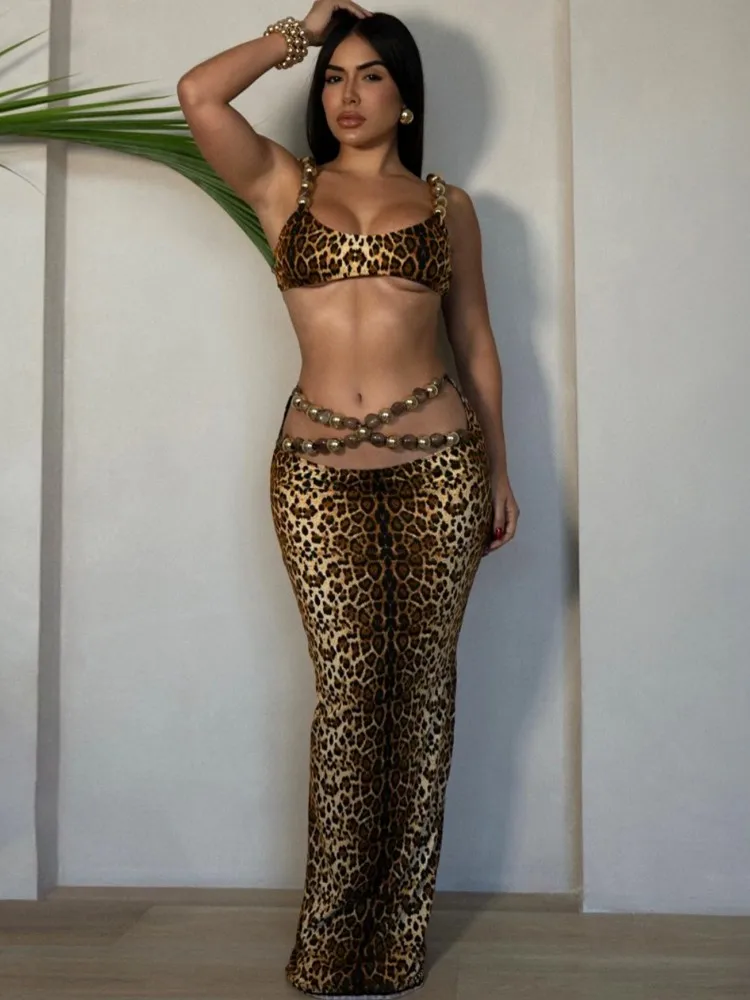 

2 Piece Women Sets 2025 New Arrival Summer Autumn Matching Sets Leopard Two Pieces Sets Top And Skirt Suits Outfits Clothing