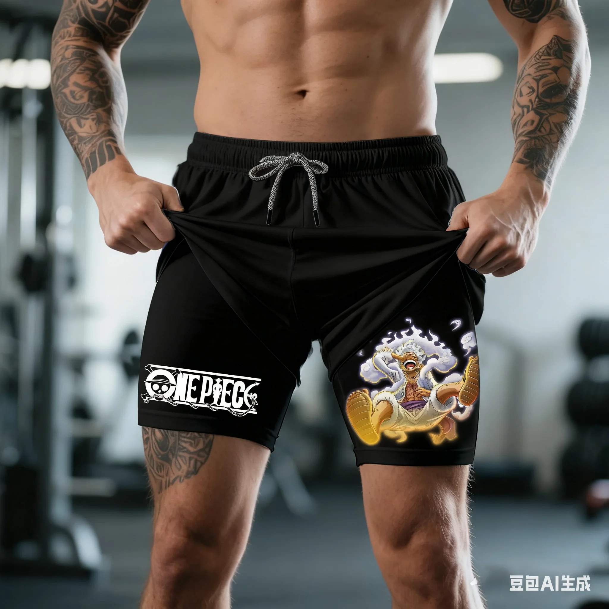 

Отпускной наряд: цельный морской наряд Луффи, двухслойные пляжные брюки «два в одном», мягкий внутренний слой Y2K для мужчин