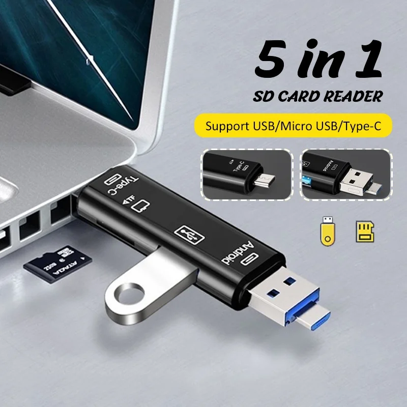 Lector de tarjetas SD USB C, lector de tarjetas USB 2,0 TF/Mirco SD, lector de tarjetas de memoria inteligente tipo C OTG, adaptador de lector de tarjetas Flash
