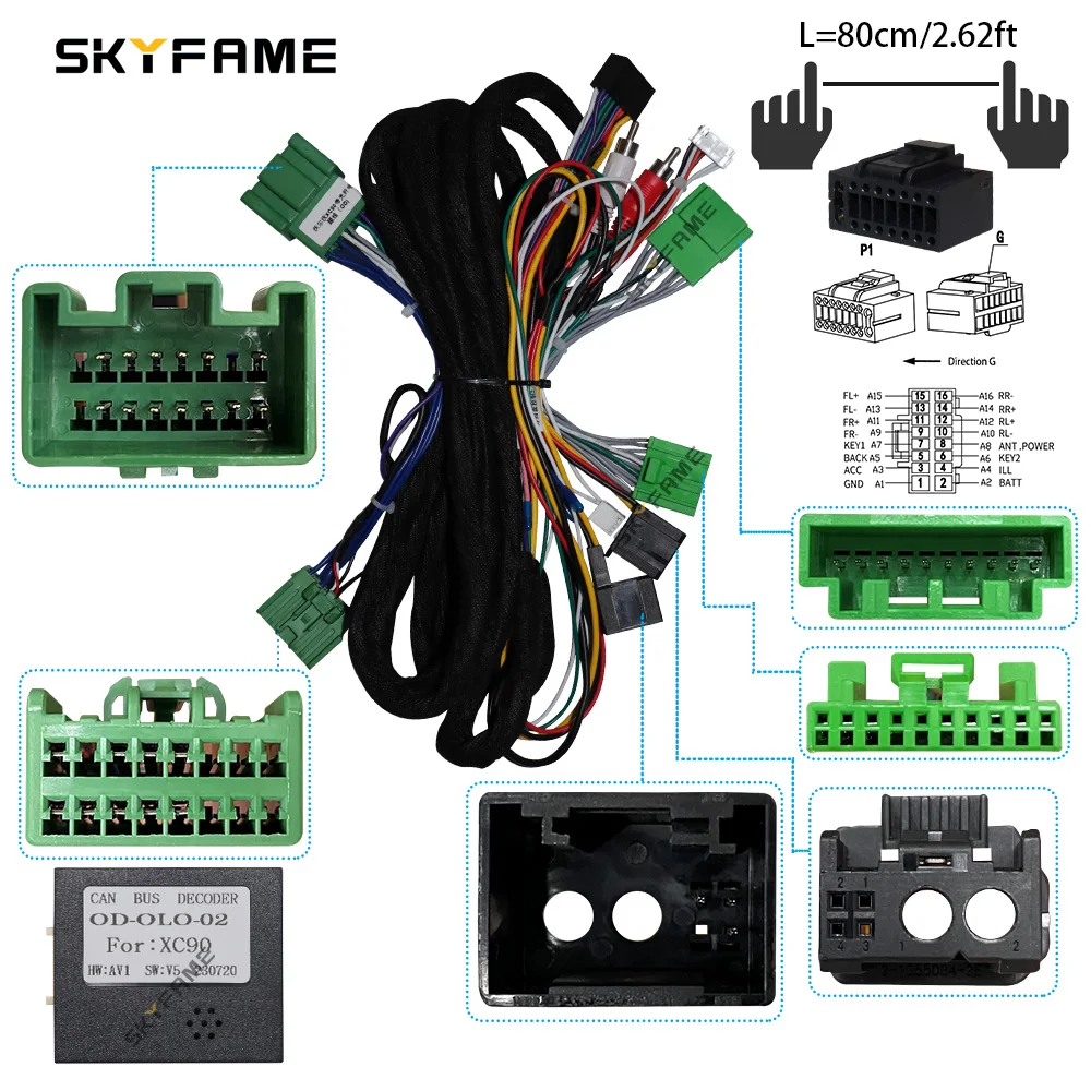 SKYFAME-Adaptador de arnés de cableado de 16 pines para coche, decodificador de caja Canbus, Cable de alimentación de Radio Android para Volvo XC90 S90 V90 OD-OLO-02