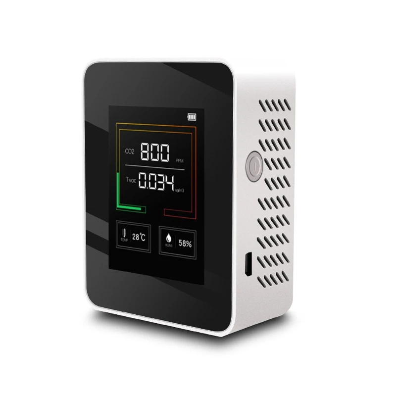 كاشف ثاني أكسيد الكربون CO2 جهاز اختبار كاشف ثاني أكسيد الكربون لـ TVOC HCHO AQI شحن سريع