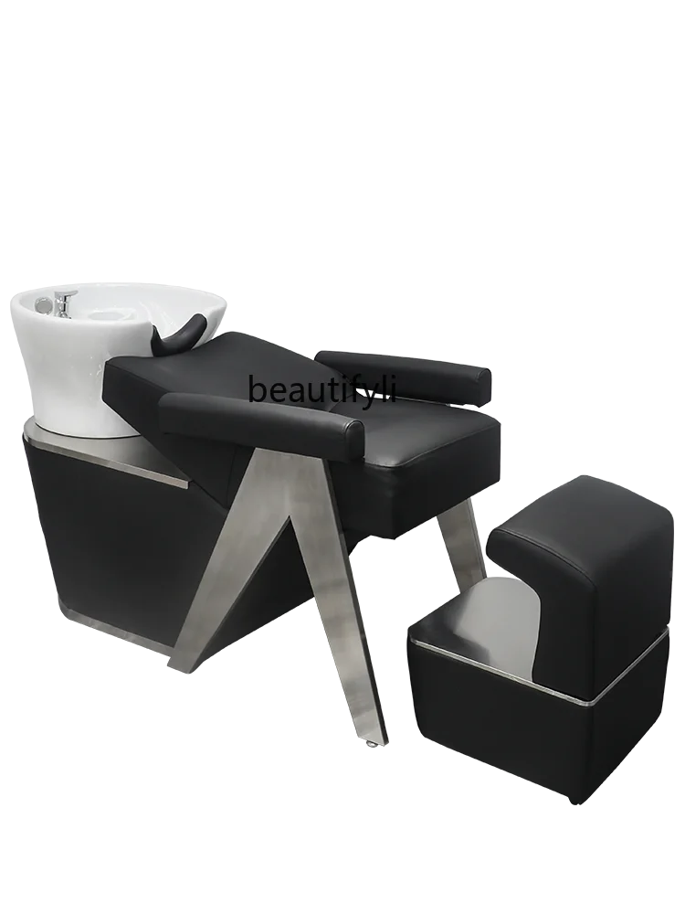 Barber Shop Shampoo Lying Half Stainless Steel Deep Basin Shampoo Chair Hair Salon Flushing Bed for Hair Salon