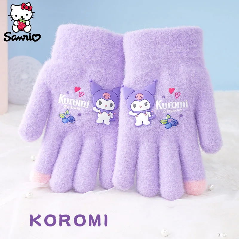 Dziecięce rękawiczki Sanrio pluszowe Kuromi rękawiczki odporne na zimno moja melodia Cinnamoroll rękawiczki z pięcioma palcami Pochacco zimowa