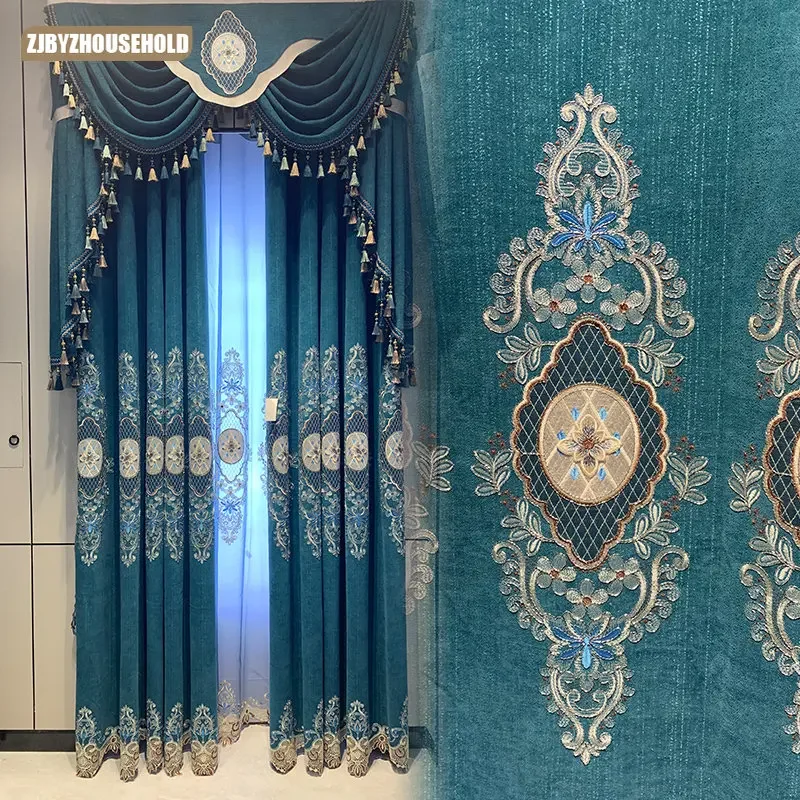 

New Light Curtains for Living Room Luxury European-style Embroidered Curtain Luxurious Atmosphere High-end Simple Window Curtain