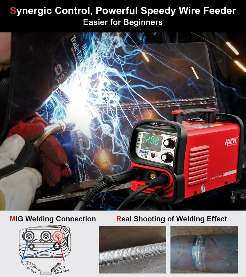 Fluks inti tukang las 110V, aktual 140Amp MIG Welder 3 dalam 1 GIC synergasless kawat tukang las/Stick Welder/mengangkat mesin las TIG