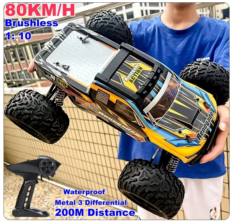 1:10 80KM/H 4WD RC Car Brushless High Speed RC Racing Car Off-Road Climbing Truck LED Lights Waterproof Remote Control Car Toy