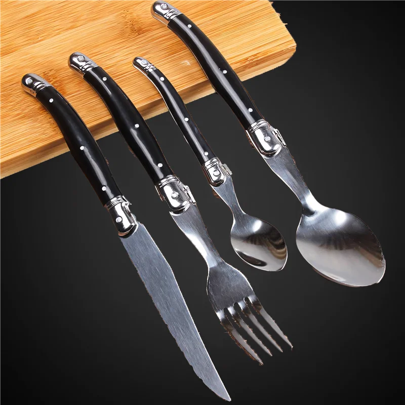 ABS Plastic Handle Stainless Steel Cutlery Sets Spoons Knives Forks and Teaspoon Western Restaurant Tableware Table Full Service