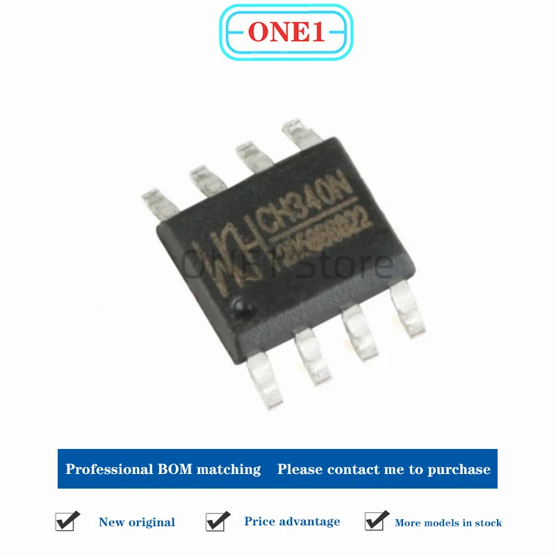 1 stks/partij Nieuwe originele CH340N SOP-8 USB naar seriële IC chip, ingebouwde kristaloscillator