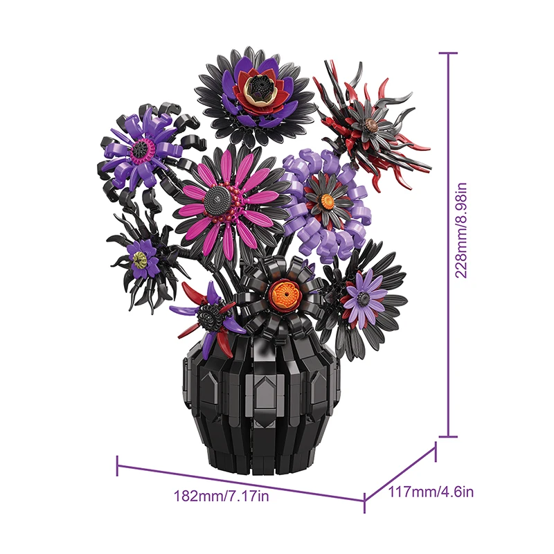

Бессмертные цветы с вазой, строительные блоки, орхидея, подсолнух, фиолетовый романтический цветок, сборка игрушек, украшения, праздничные подарки для девочек