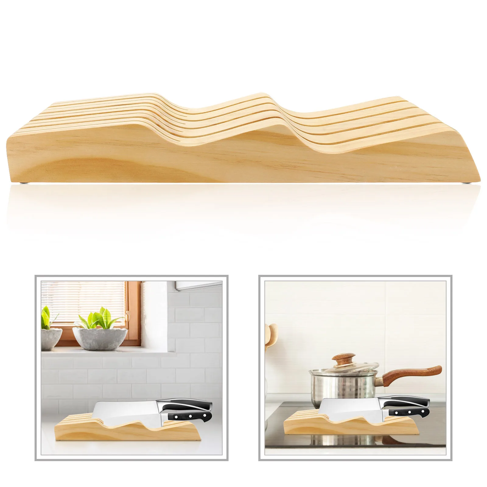 

1Pcs Kitchen Knife Holder Made of Premium Beech Wood Compact Design for Drawer Knives Storage Rack Keeps Cutters Securely