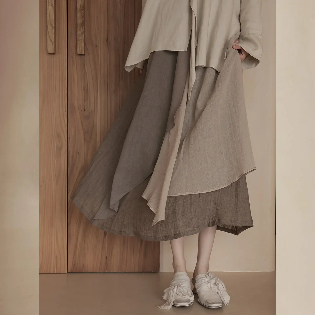 UMI MAO Chinese Clothing Fashion Spring Autumn Romantic Wave Yuppy Irregular Patchwork Plain Skirt Woman Femme Y2k