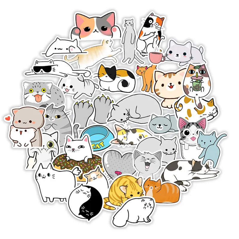 50PCS Cute Pet Cat Cartoon Stickers Graffiti Decals For DIY Gift Toy Diary Laptop Luggage Skateboard Aesthetic Fun Decoration