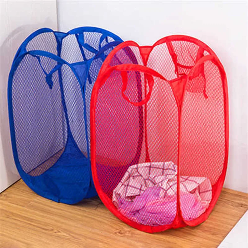 Folding Household Laundry Storage Basket Hollow Mesh Dirty Clothes Storage Basket Toy Pouch Bags Household Storage Bucket New
