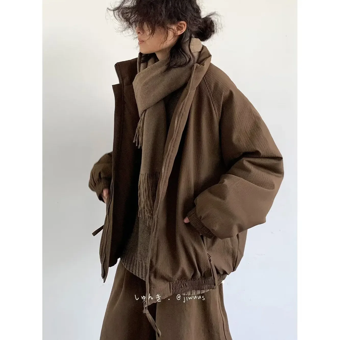 Winter Retro Set Men Women Thickened Warm Lightweight Parka+Loose Straight-leg Wide-leg Casual Cargo Pants Japanese Unisex Suit