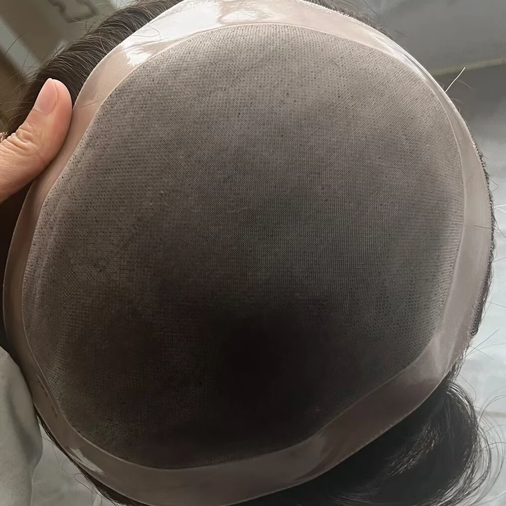 Natürlicher Haaransatz, langlebiges, feines Mono-NPU-Spitzen-Toupet für Männer, Braun, Blond, Schwarz, Haarersatz aus Echthaar, Herrenperücke, Haarteil für Glatze – Detail 3