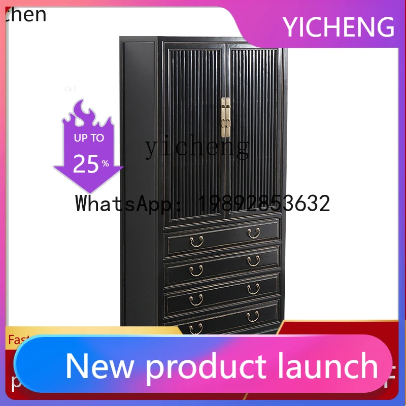 

BB Solid Wood Black Lacquer Wardrobe Bedroom Standing Cabinet Inn Furniture Vertical Storage Cabinet