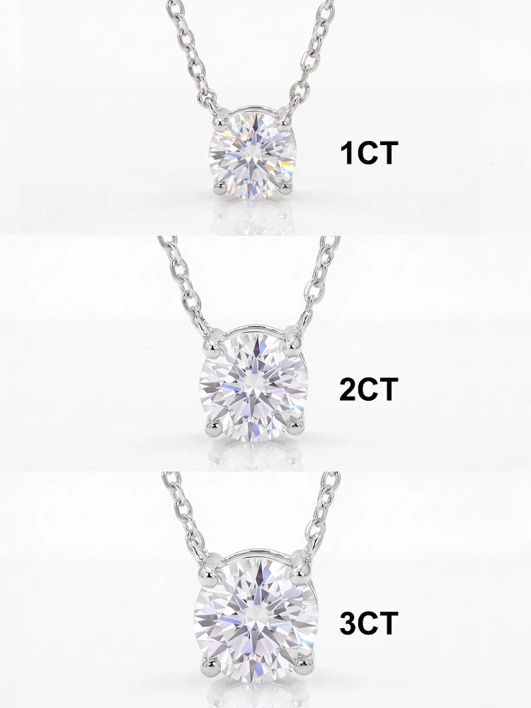 Klassische, elegante, schlichte 1C-3CT runde Moissanit-Diamant-Halskette für Damen, Geschenk, echter Jubiläums- und Hochzeits-Luxusschmuck – Detail 4
