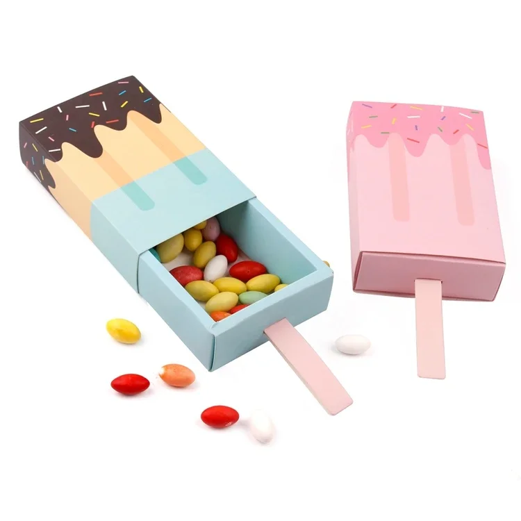 

50pcs Ice Cream Shape Candy Boxes Kraft Bag Paper Popcorn Box Goodie Bags Gift Bag Kids Party Favors Candy Bag Birthday Decor