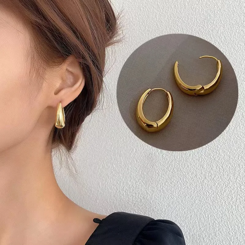 Uworld-Boucles d\'oreilles rondes en acier inoxydable plaqué or 18 carats pour femme, hypoallergénique, vintage, premium, fête