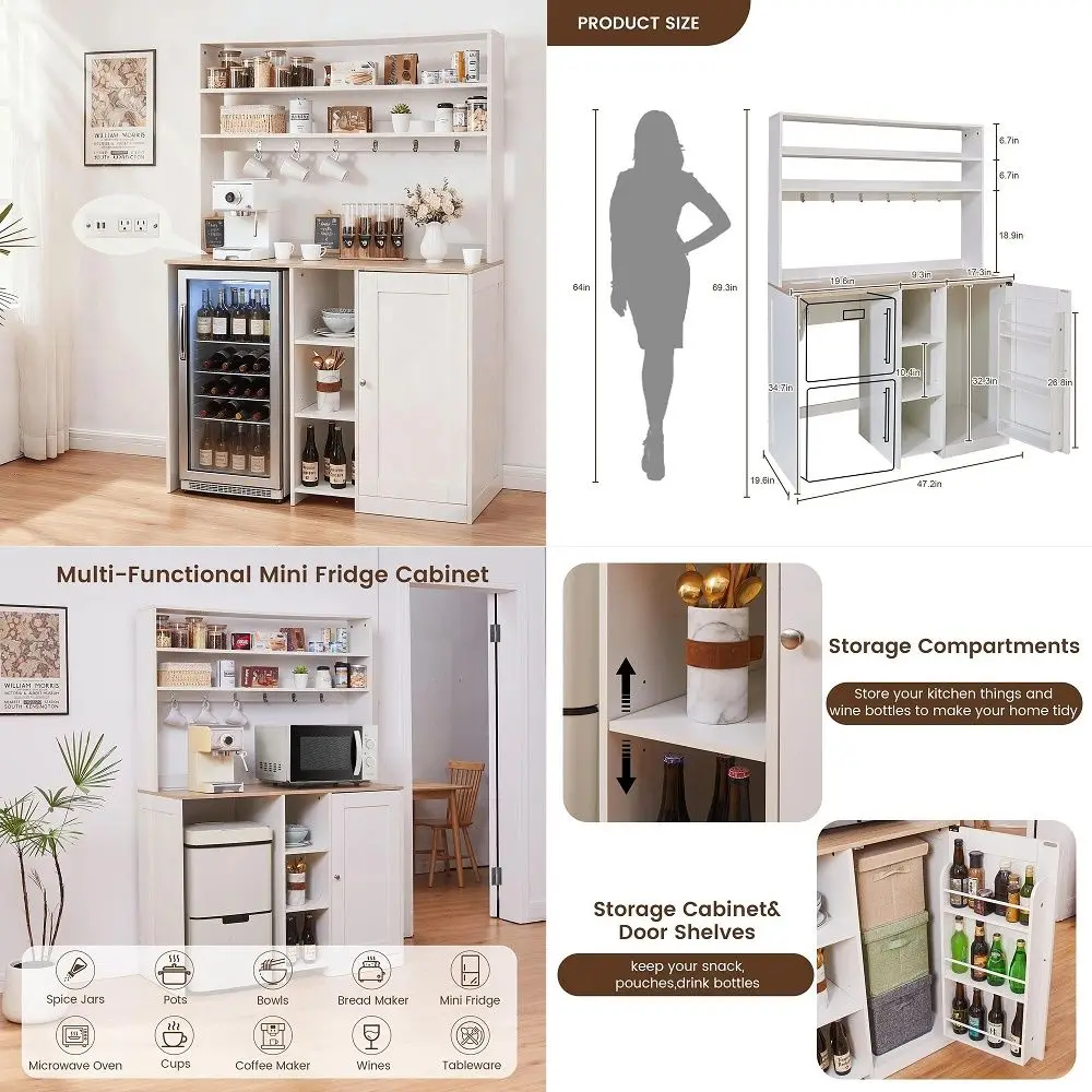 

Tall Arched Pantry Cabinet with Charging Station amp LED Light, Kitchen Pantry Cabinet with Microwave Stand, Drawers and Adjust