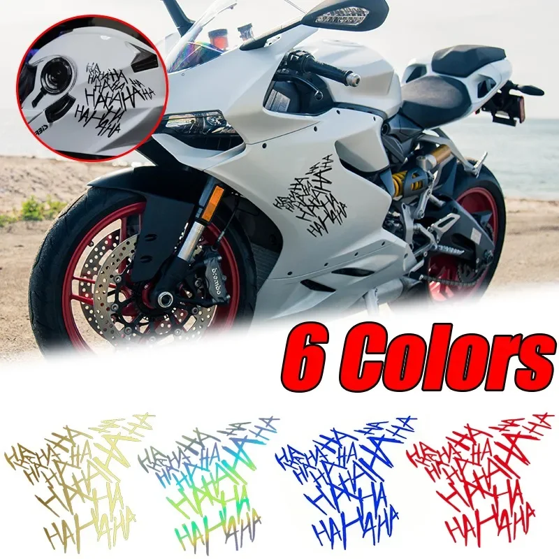 2Pcs Car Motorcycle Sticker HAHAHA Funny Motorcycle Helmet Stickers Car Reflective Moto Fuel Tank Decal Vinyl Styling Decor