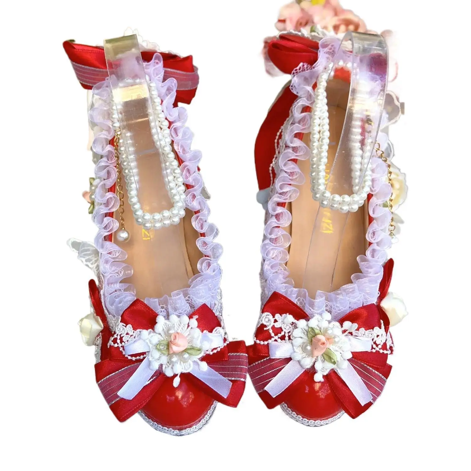 2025 New Shoes Lolita Gorgeous Flower Wedding Elegant round Toe High Heels Ancient Style Han Chinese Clothing