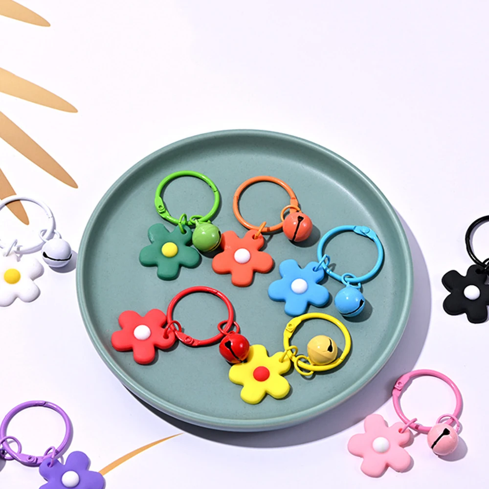 Bell Keychain Small Colored Flowers Key Ring Pendant Pinkycolor Bag Pendant For Women Ins Korean Style Chain Cartoon Key Chains