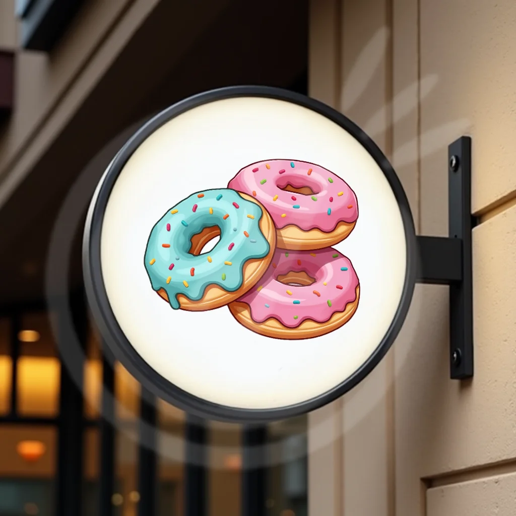 Custom Donut Shop Light Box for Round Acrylic LED Storefront Waterproof Double Sided Outdoor Business Signage Wall Mounted