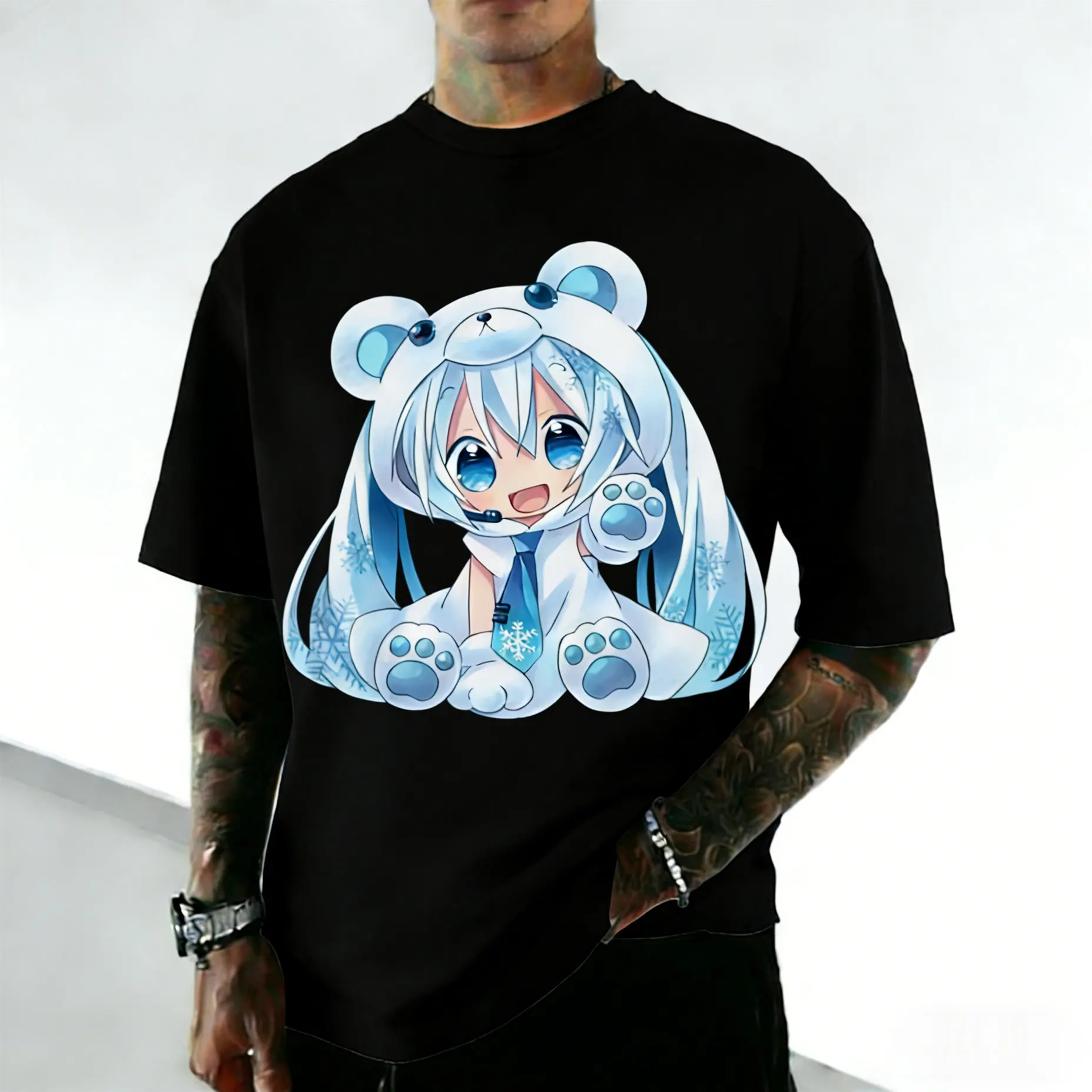 2026 Hatsune Miku Kurzarm-T-Shirt für Herren und Damen, gleich vielseitig, Retro-Street-Style, Outdoor-Familie, Eltern-Kind-Kleidung