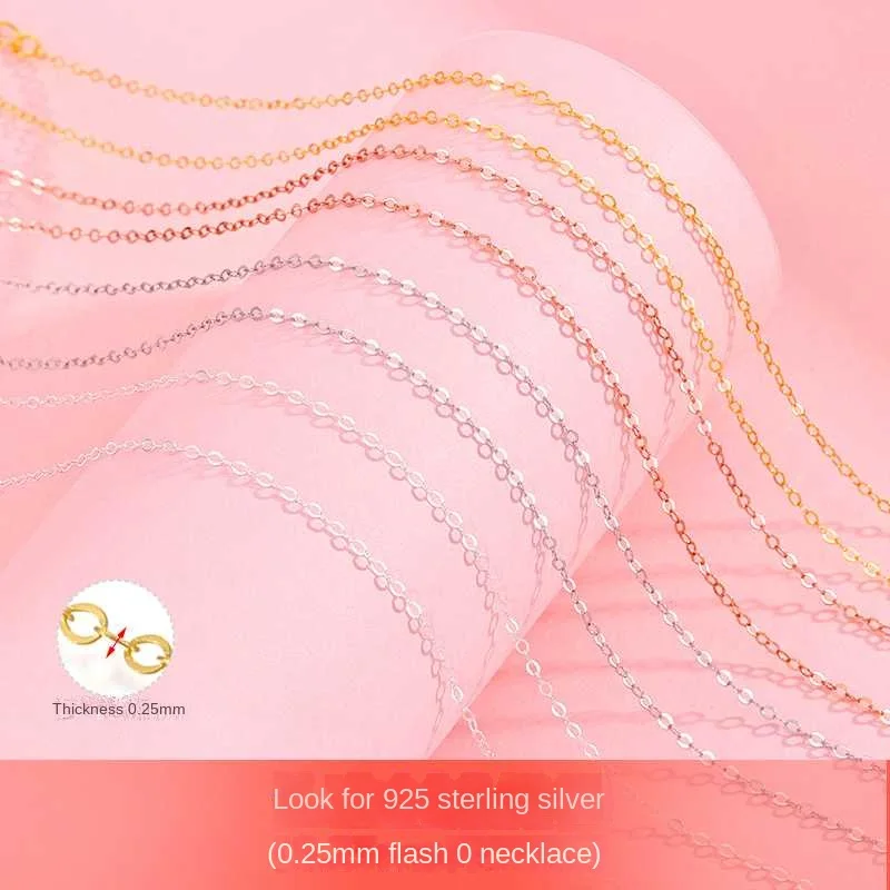 S925 Silver Necklace Needle Cross Chain O-shaped Chain Adjustable Pendant Basic Chain DIY Clavicle Chain Jewelry Accessories