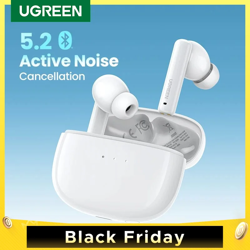 UGREEN HiTune T3 ANC Wireless TWS Bluetooth 5.2 Earphones , Active Noise Cancellation, in-Ear Mics Handfree Phone Earbuds