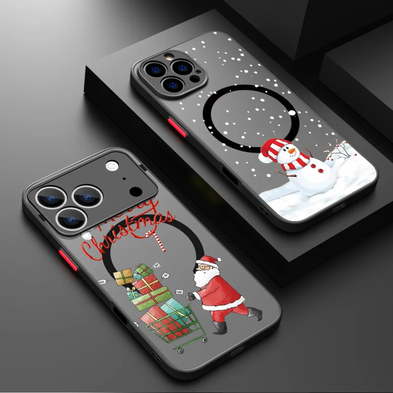 Weihnachten Schneemann Magnetische Telefon Fall Für iPhone Air 16e 17 16 15 Pro Max 14 13 12 Pro 11 16 15 14 plus Stoßfest Acryl Abdeckung