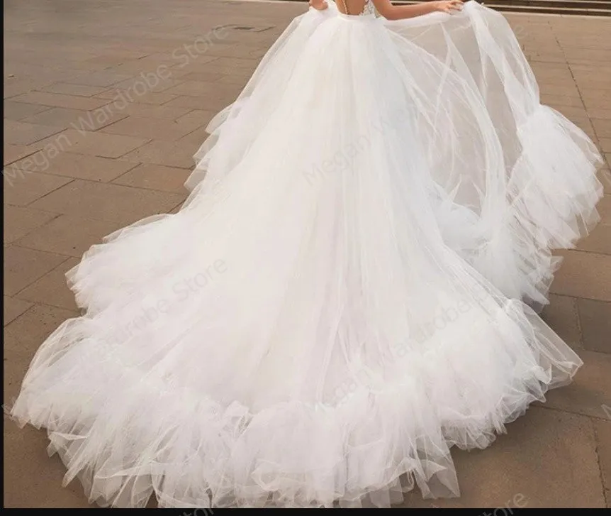 Puffy White Detachable Tulle Overskirt Elastic Waist Layers Illusion Bridal Overlay Wedding Skirt Long Lush Mesh Over Maxi Party