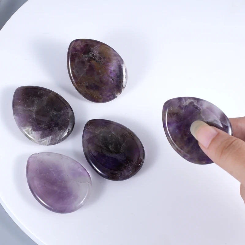 Amethyst Polished Worry Stone 35x45mm Teardrop Shape for Meditation and Mindfulness Anxiety Relief Palm Gemstone Pendant