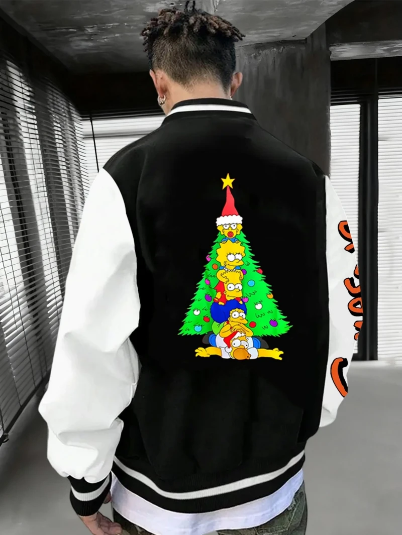 

Мужские бейсбольные куртки The Simpsonons на осень и зиму с узорами с принтом рождественской елки и буквами S в стиле ретро
