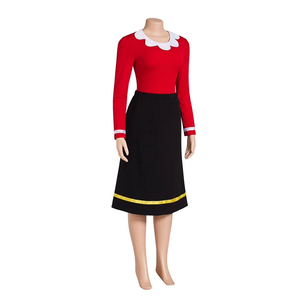 فستان تنكري من زيت الزيتون أنيمي، بلوزة حمراء تنكرية وتنورة سوداء لبدلة الهالوين #2